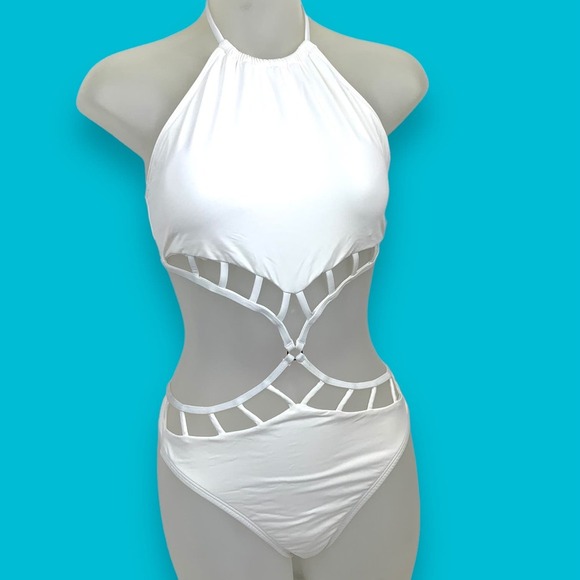 NEW LA BLANCA sexy white cut out one piece swimsuit - Picture 2 of 10